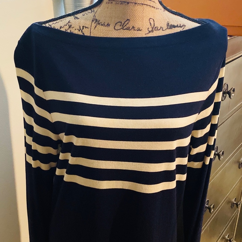 RALPH LAUREN NAVY & CREAM WOOL BLEND DRESS